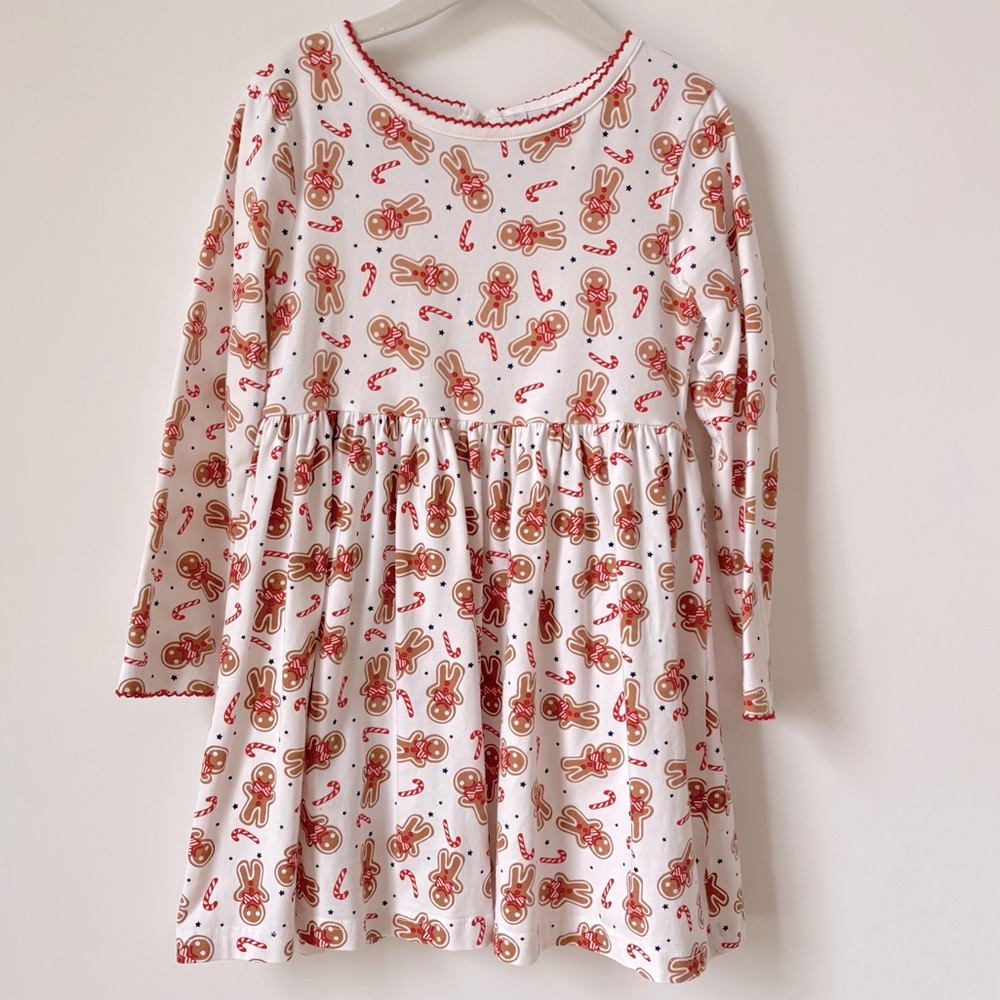 Rachel Riley Gingerbread Print Long Sleeve Dress